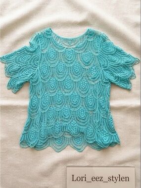Crochet Scoop-Neck Top in Aqua